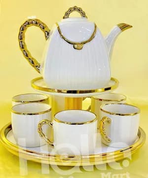 White Gold Tea Pot with Six Cups