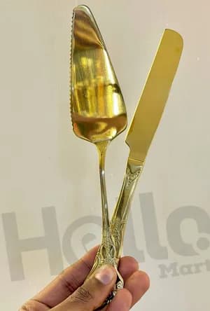 Golden Cake Cutter and Server Set
