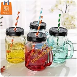 Mason Glass Drinking Mug with Straw