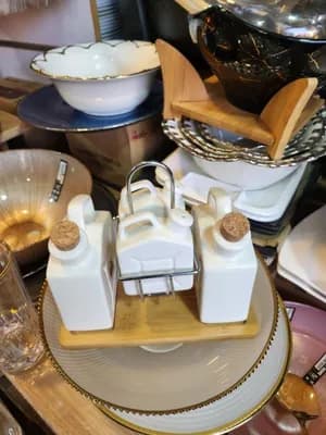 Ceramic Condiment Set with Bamboo Stand
