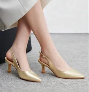 Pointy toe sling back kitten heel