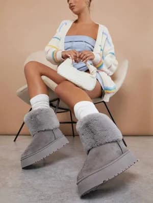 Mid calf furry round toe boots