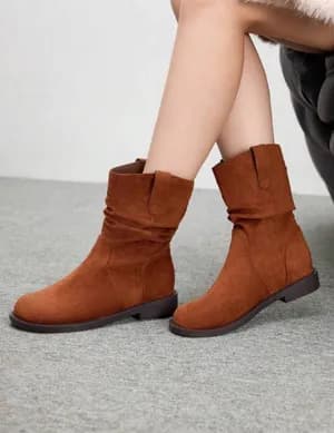 Slouch Mid Calf Round Toe Boots